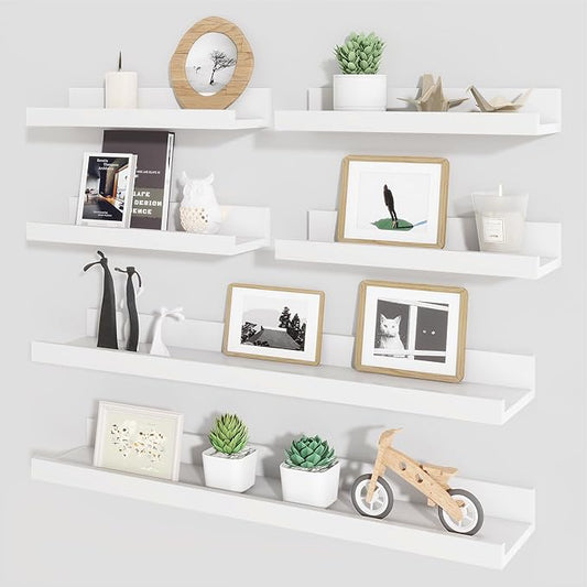 Axeman Picture Ledge Shelf, Floating Shelves for Wall Decor Storage Set of 6, 24 inch Floating Wall Mounted Shelves, Wall Shelves with Lip for Living Room, Bedroom, Nursery, Bathroom, Kitchen, White-CubbioJoy