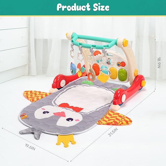 CUTE STONE Baby Gym Play Mat & Learning Walker, Activity Mat with Play Piano, Musical Activity Center with Lights, Baby Push Walkers & Tummy Time Mat for Infant Newborn Toddlers-CubbioJoy