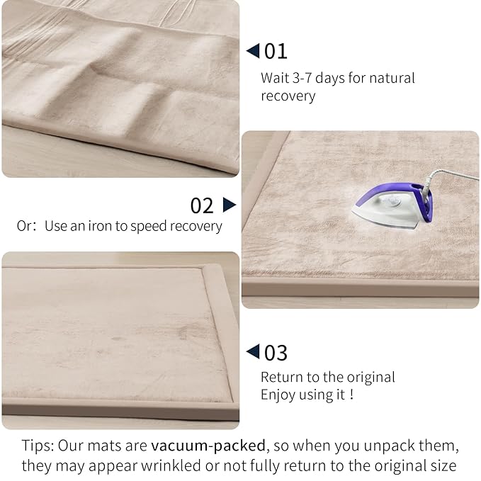 ACOMOPACK Baby Play Mat for Floor 1.3" Thick Memory Foam 50x50 Soft Velvet Playpen Mat for Kids,Infants,Toddlers,Tummy Time Crawling Mats with Non-Slip Bottom,Yoga,Tatami,Nursery Rug（Beige）-CubbioJoy