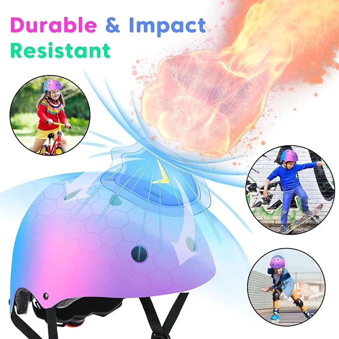 Color Gradient Adjustable Kids Bike Helmet Toddler Skateboard Helmets Boys Girls Child Ventilation Helmet for Multi-Sports Skating Cycling Scooter Balance-CubbioJoy