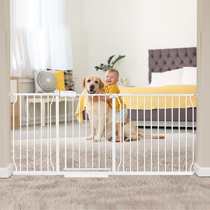 30" Tall Extra Wide Baby Gates for Doorways & Stairs - Large, Long Pressure Mounted Metal Safety Gates for Kids & Dogs - White (71.5-76.38 Inch)-CubbioJoy