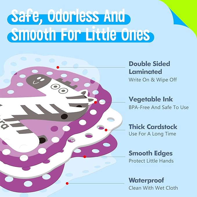 26PCS Alphabet Lacing Cards, Lowercase Letters Sewing Kit with 26 Double-Sided Cards and 26 Colorful Laces Alphabet Learning Toy Motor Skills Art Crafts for Toddlers, Kids, Students-CubbioJoy