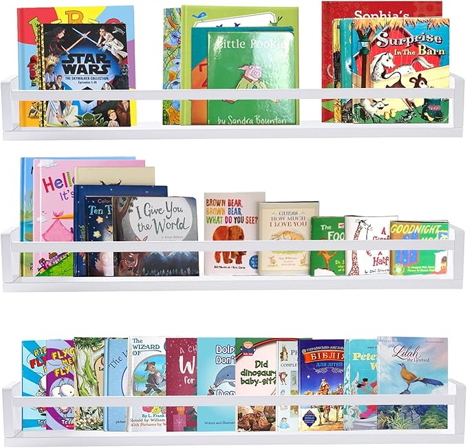 AZSKY Classic Nursery Book Shelves White Wall Book Shelves Kids Bookshelf for Bedroom Bathroom Décor Wall Ledge Shelves 36 in Hanging Shelves a Set of 3-CubbioJoy