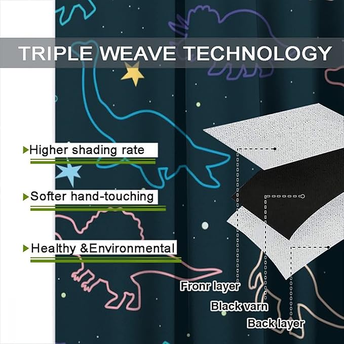 Cartoon Colorful Dinosaur Curtains for Kids Boys Girls Home Decor, Astronaut Funny Outer Space Star Blackout Rod Pocket Window Drapes for Bedroom Living Room W31.5xL72in 2 Panels-CubbioJoy