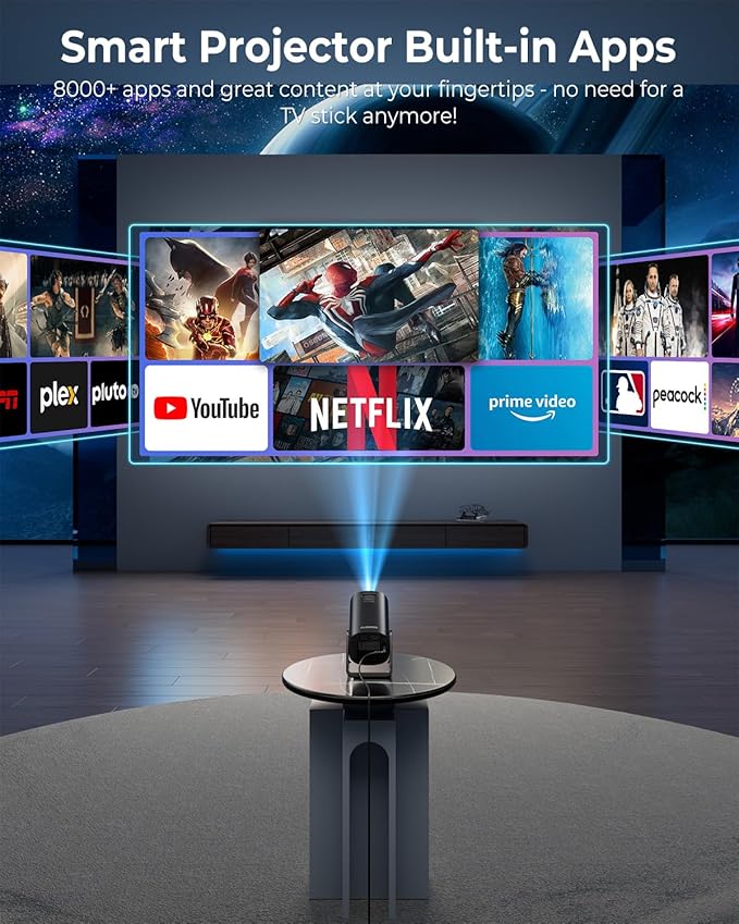 CLOKOWE Mini Projector, 4K 1080P Support projector with wifi and bluetooth,270°Adjustable Stand Outdoor Home Theater galaxy Projector with Android TV OS & 8000+APPS for Phone/TV Stick/Laptop/HDMI-CubbioJoy