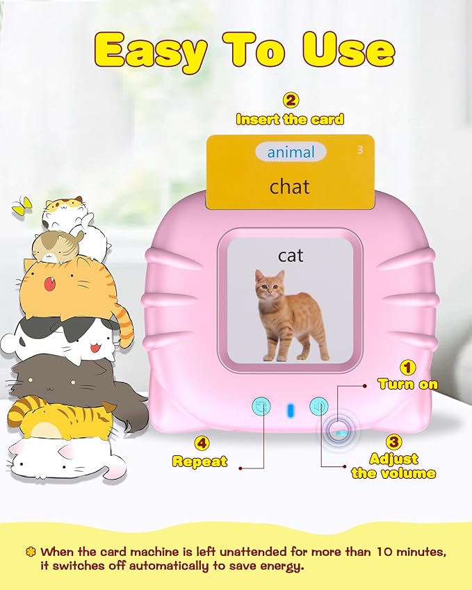 510 Words French Flash Cards for Kids, Toddler Learning Resources Toy, Autism Sensory Toys for Autistic Children Aged 2-4 Pink (French/English/Bilingual)-CubbioJoy