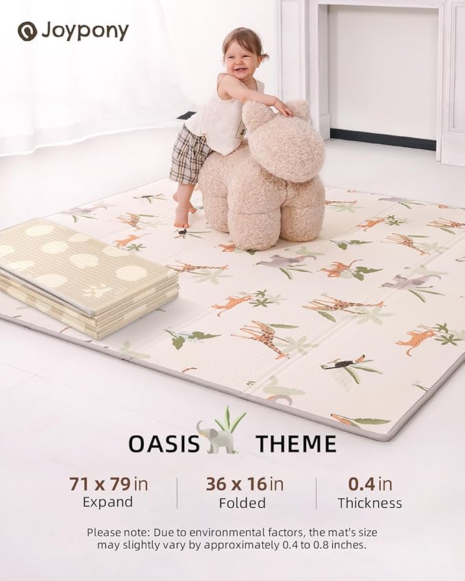 Baby Play Mat 71x79 Inch, 2 in 1 Fabric & XPE Dual-Sided Design Foldable Play Mats for Babies and Toddlers, Waterproof & Anti-Slip Baby Mat for Floor, Portable Baby Foam Crawling Mat with Travel Bag-CubbioJoy