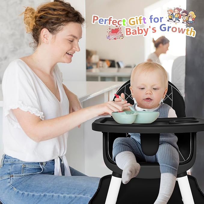 6 in 1 Baby High Chair for Babies and Toddlers, Booster Seat, Kids Learning Table & Chair (Black)-CubbioJoy