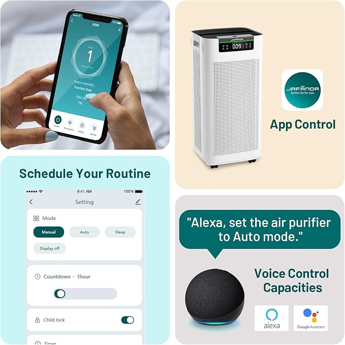 Jafända Air Purifier for Home Large Room 3800 ft², APP & Alexa, Ture HEPA Activated Carbon Air Filter, Smart HEPA Air Purifiers for Office Remove Dust Pollen Smoke Allergies Mold Odors Pet Dander VOCs-CubbioJoy