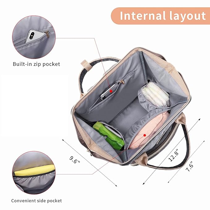 Diaper Bag Backpack for Women, Baby Bags for Girls,Diaper Bag with Changing Pad, and Insulated Pockets (Dark Grey +Light Grey)-CubbioJoy