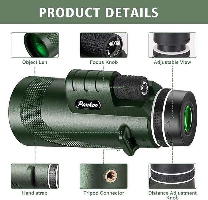 40X60 Monocular Telescope with Smartphone Holder& Tripod, High Power Nitrogen-Filled Monocular for Adults with BAK4 Prism & FMC Lens, HD Monocular Scope for Birdwatching Hiking Concert Travelling-CubbioJoy