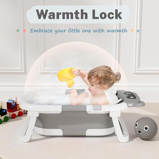 AVIDOR Baby Bathtub,Collapsible Bathtub for Newborn to Toddler,Durable Essential Infant Bath Tub,Portable Travel Baby Tub with Soft Cushion,No-Slip Hanging and Detachable(Grey)-CubbioJoy