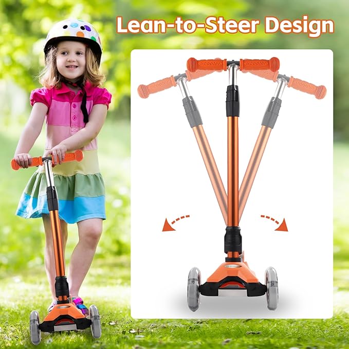 3 Wheel Scooter for Kids Ages 6-12,Kids Scooter with Light Up Wheels, Sturdy Deck Design, and 4 Height Adjustable Suitable for Kid Ages 3-12-CubbioJoy