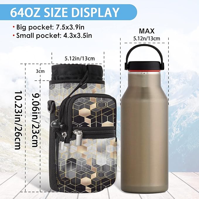 25/32/40/64oz Water Bottle Bag Holder Carrier-Insulated Crossbody Sling Case Sleeve with Strap & Pockets for Men Women Gym Cycling Travel Walking Hiking Camping-CubbioJoy