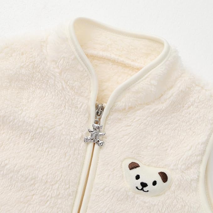 Baby Boys Girls Fleece Vest Zip Up Cute Bear Jackets Fuzzy Fall Winter Warm Clothes Newborn Outwear for Toddler Infant-CubbioJoy