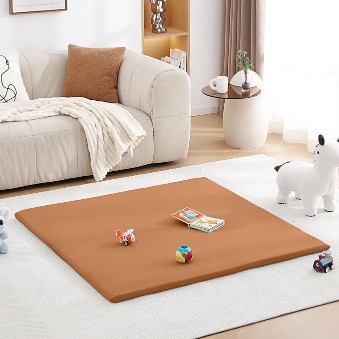 Baby Play Mat 48"x48" – Thick, Non-Slip Foam Mat for Babies and Toddlers. Foldable, Scrubbable, Odorless, and Soft, Ideal for Playpens, Crawling, and Indoor Playtime-Brown-CubbioJoy