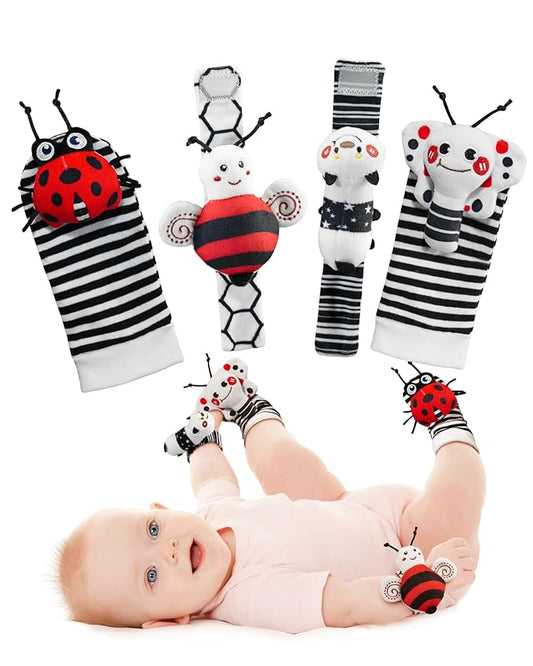 Infinno High Contrast Baby Toys Infant Rattle Socks and Wristband Set, Ideal Baby Sensery Toy Gifts for Newborn 0-12 Months, Perpect Black and White Toys for Boys and Girls As Baby Shower Gifts-CubbioJoy