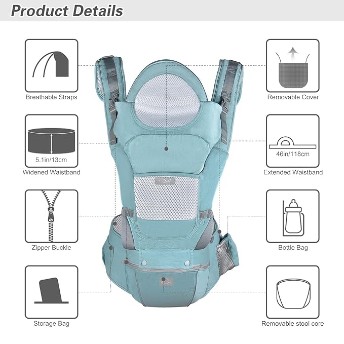 Baby Carrier Ergonomic Infant Carrier with Hip Seat Kangaroo Bag Soft Baby Carrier Newborn to Toddler 7-45lbs Front and Back Baby Holder Carrier for Men Dad Mom-CubbioJoy