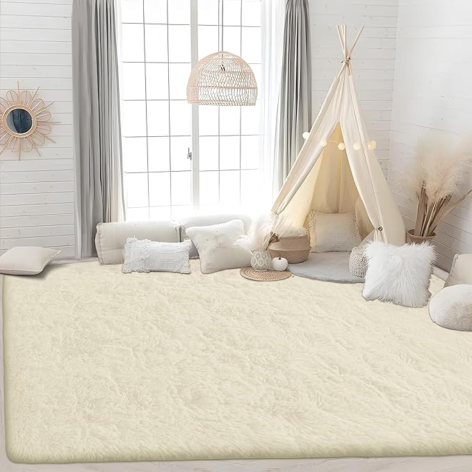 4x6 Area Rug for Living Room: Fluffy Shag Soft Washable Rugs Fuzzy Plush Indoor Carpet for Bedroom Nursery Playroom Dorm Kids Girls Boys Room (Cream White, 4'x6')-CubbioJoy