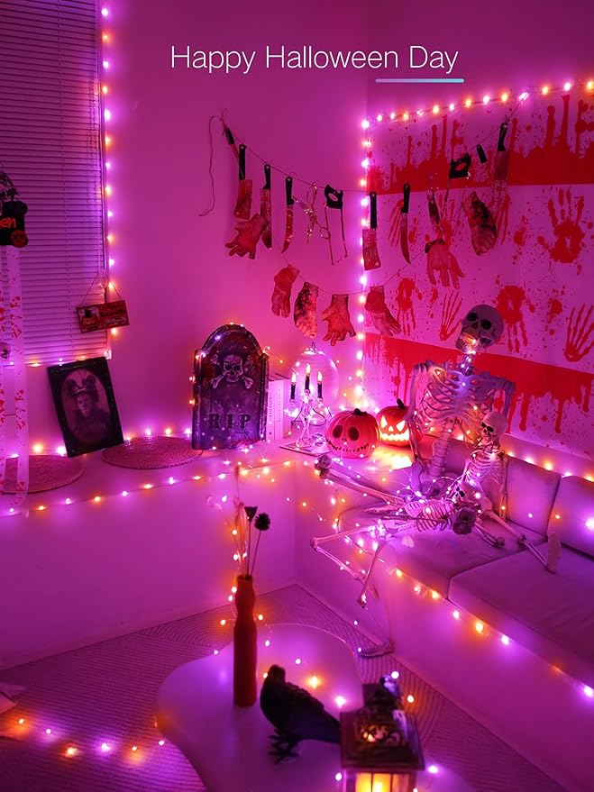Brizled Smart RGB Fairy Lights Pro, 66FT 200 LED Orange Purple Halloween String Lights, Color Changing Christmas Fairy Light App Controlled, Dimmable Tree Light Music Sync Work with Google Home Alexa-CubbioJoy