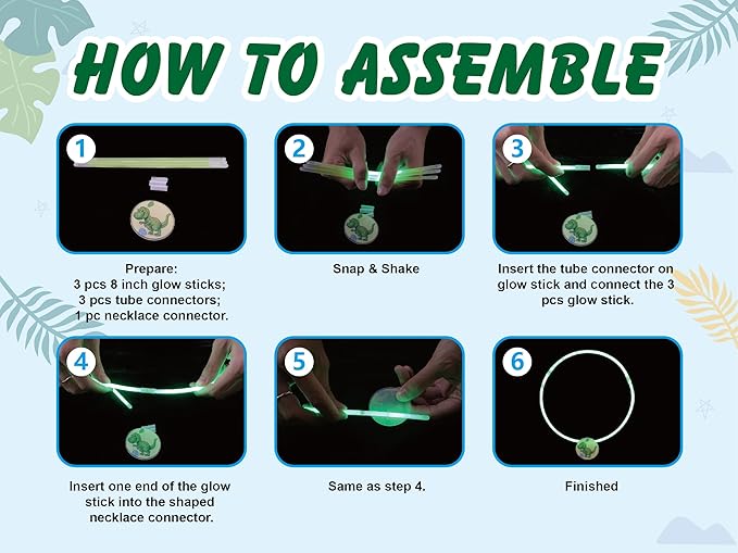 Dinosaur Party Favors Pack – Glow in the Dark Party Supplies | 6 Dinosaur Masks, 6 Bracelets, 6 Necklaces, 6 Wands, 42 Dino Glow Sticks & 80 Stickers | Birthday Classroom Halloween Trick or Treat-CubbioJoy