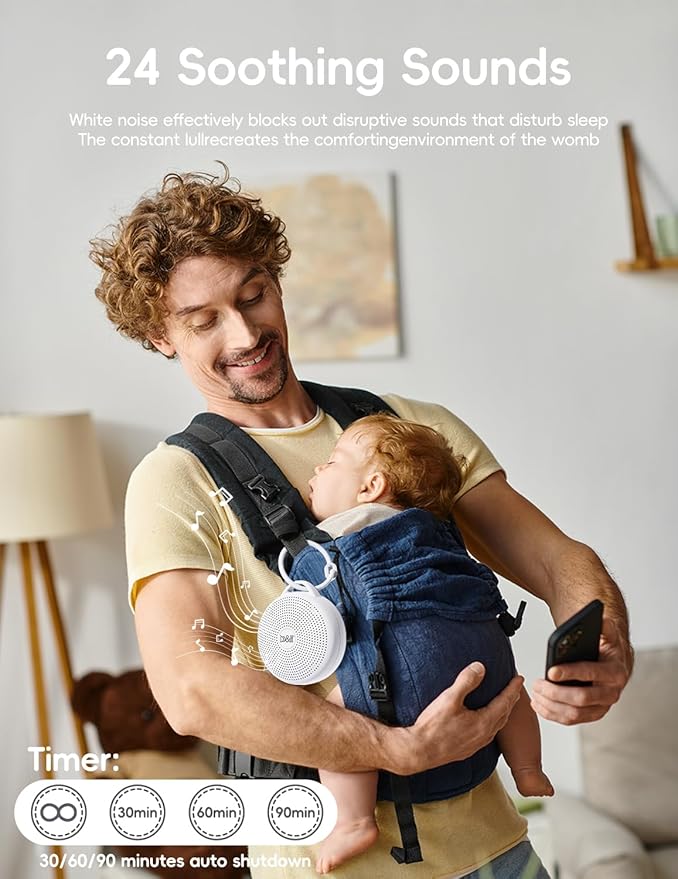 b&h Portable White Noise Machine with Night Light - Sound Machine for Baby, Bluetooth Speaker, 24 Soothing Sounds, 9 Colors Light, Timer, Rechargeable Sleep Machine for Home and Travel-CubbioJoy