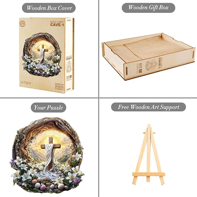 KAAYEE Wooden Puzzles for Adults, 3D Vision Effect Holy Light Cross Wooden Jigsaw Puzzle Unique Shape Wood Puzzle Adult, 3D Effect Flat Puzzle Birthday Family Game (L-13.4 * 13.3 in-300pcs)-CubbioJoy