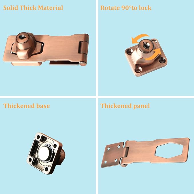 Alise Keyed Hasp Lock,4 Inch Safety Packlock Clasp Hasp Lock Latch with Lock,Door Hinge Lock with Keys Keyed Locking Hasp for Cabinets Closets Doors,Red Bronze-CubbioJoy