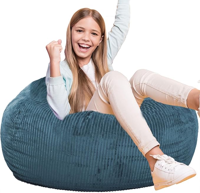 Classic Bean Bag Chair, with Faux Rabbit Fur Cover for Teens and Kids, Memory Foam Bean Bag Chairs, Ultra Soft Faux Fur Fabric, 2.5 feet Round Fluffy Bean Bag Sofa-CubbioJoy