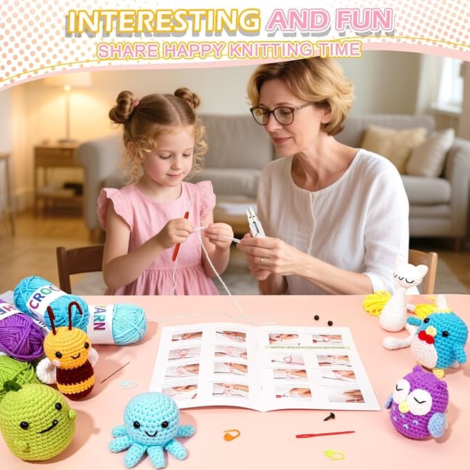 6 PCS Crochet Animal Kit –2026 DIY Amigurumi Crochet Kit for Beginners, Knitting Crochet Kit For Kids Adults , Knitting Kit with detailed videos tutorials, Yarn, Hook, Best Gift For Crochet Lovers-CubbioJoy