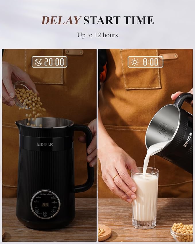 32oz Automatic Soy Machine for Homemade Almond, Oat, Coconut, Soy, Plant Based Milks and Non Dairy Beverages with Delay Start/Keep Warm/Self-Cleaning/Boil Water, Black-CubbioJoy