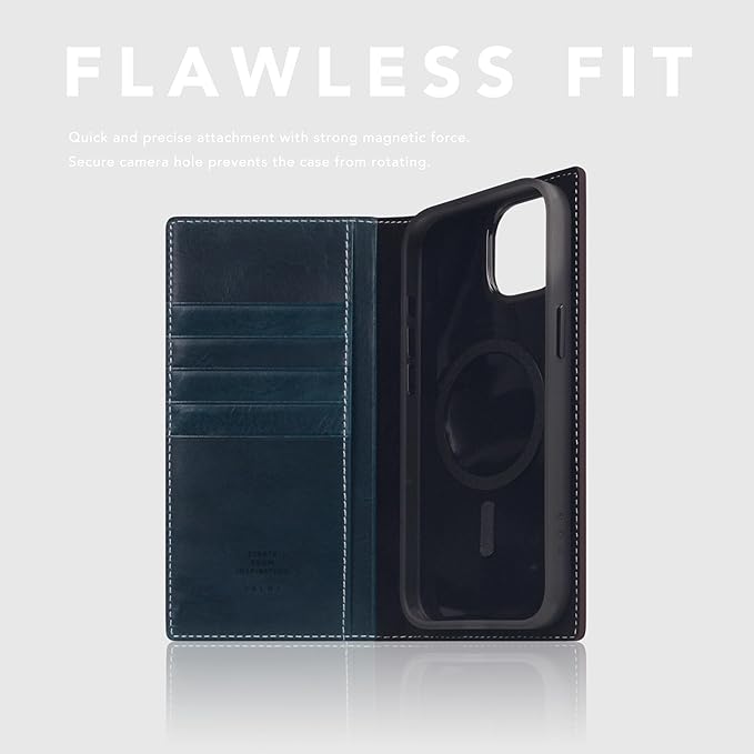 D7 Italian Wax Leather Wallet Case for iPhone 15 Plus - [2-in-1] Handcrafted Detachable Diary Style with Magnetic MagSafe Back Cover, Gift Box Included (Blue)-CubbioJoy