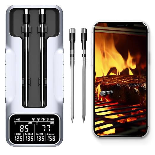 Dual-Probe Wireless Meat Thermometer for Grilling, Smoking, BBQ - Bluetooth Enabled Smart Grill Thermometer with 2 Probes, Digital Food Thermometer, 800ft Long Range,Cooking Thermometer for BBQ/Grill-CubbioJoy