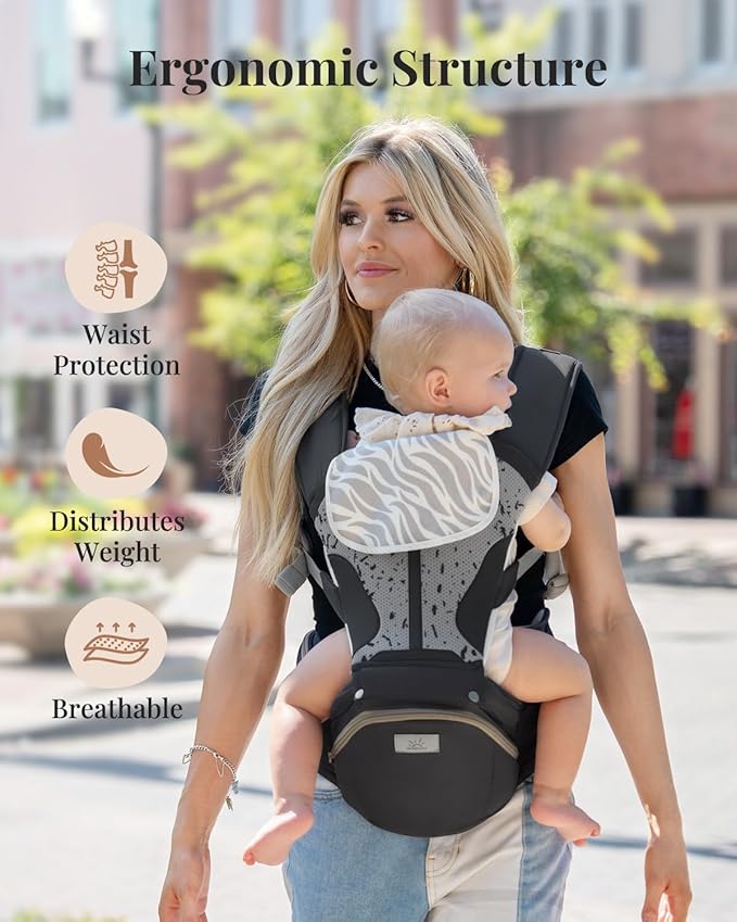 Baby Carrier Pro, MOMTORY Safety-Certified 6-in-1 Ultra Storage Baby Carrier Newborn to Toddler, Front & Back Baby Holder Carrier with Hip Seat, Pure Black-CubbioJoy