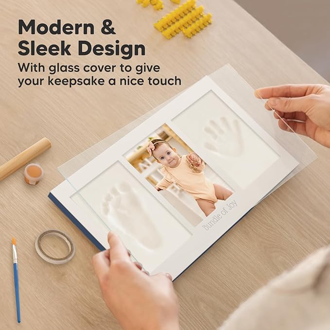 Baby Hand and Footprint Kit - Clay Handprint Keepsake Frame, Newborn Nursery Picture Frame, Personalized New Mom Gifts for Baby Shower & Registry (Midnight Blue)-CubbioJoy