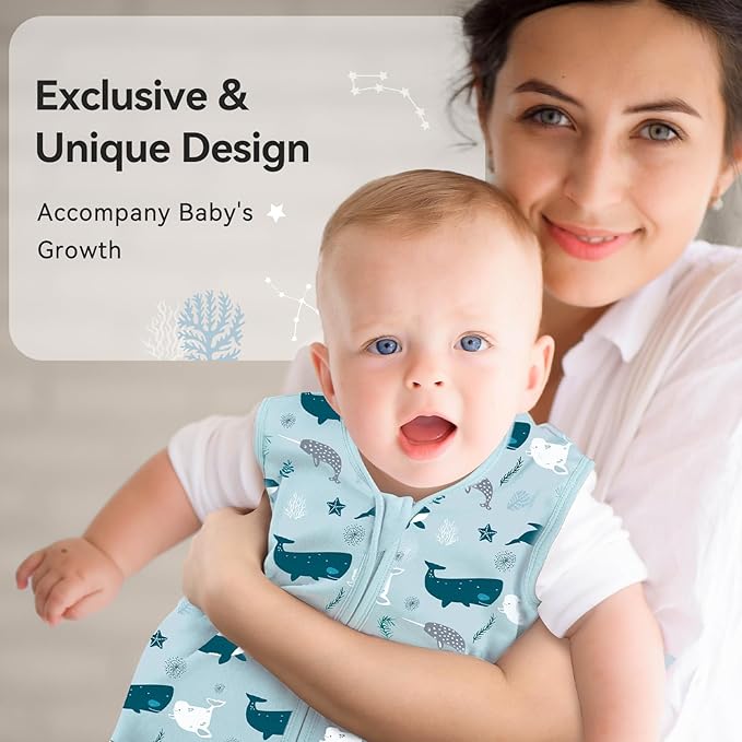 Baby Sleep Sack 6-12 Months 0.5 Tog Wearable Blanket Baby, 3 Pack 100% Cotton Lightweight Sleeping Sack with 2-Way Zipper for Newborn Infant Shark-CubbioJoy