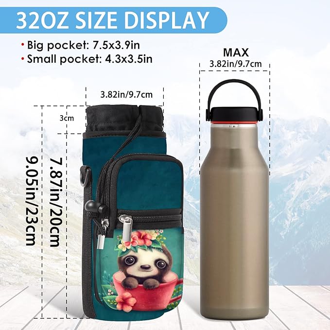 25/32/40/64oz Water Bottle Bag Holder Carrier-Insulated Crossbody Sling Case Sleeve with Strap & Pockets for Men Women Gym Cycling Travel Walking Hiking Camping-CubbioJoy