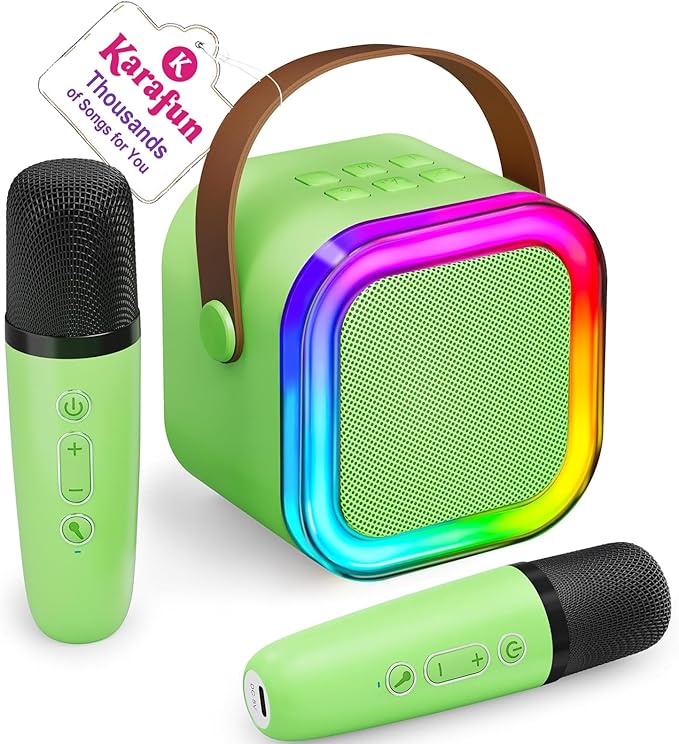 IROO Mini Karaoke Machine for Kids, 2025 TOP Toys Birthday Gifts Ideas for Girls Ages 4, 5, 6, 7, 8, 9, 10, 12+ Years Old, Portable MP3 Player with 2 Wireless Mics for Party-CubbioJoy