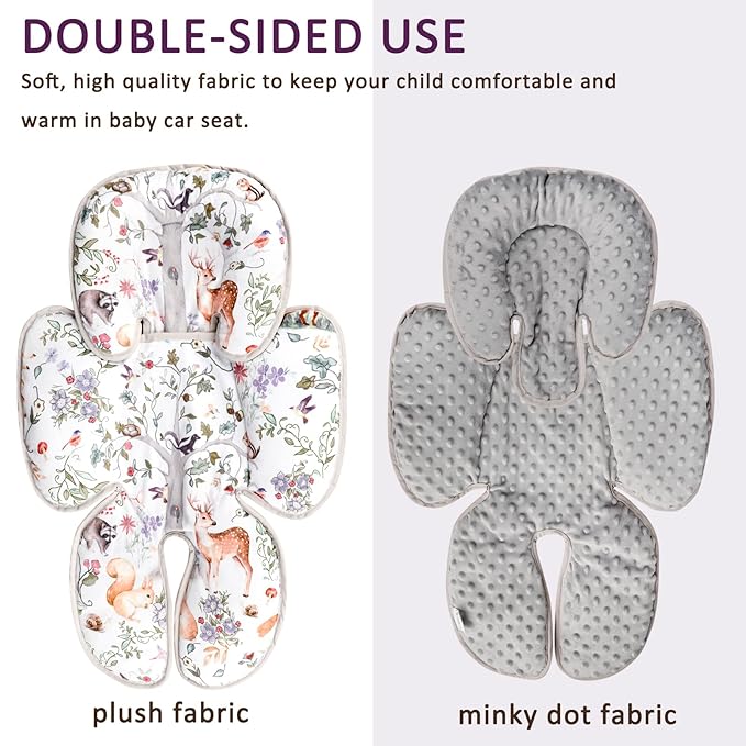 2 in 1 Infant Car Seat Insert, Car Seat Head Support Baby Girls Boys, Soft Newborn Carseat Insert Cushion, Perfect for Carseats, Strollers, Swings (Gray Animals)-CubbioJoy