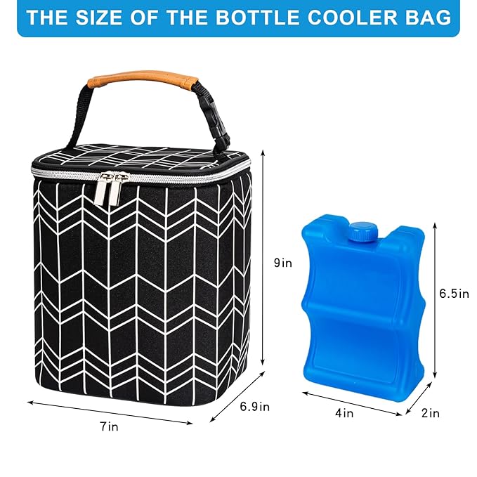 BreastMilk Cooler Bag with Ice Pack Fits 4 Baby Bottles Up to 9 Ounce, Baby Bottle Bag Fits for Nursing Mom Daycare, Black-CubbioJoy