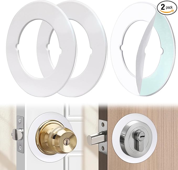 2 Pcs Upgraded Door Knob Plates with Double-Sided Tape –Thick Stainless Steel Scar Plates for Deadbolts & Knobs, Durable Door Lock Hole Covers for Fixing Loose Knobs and Damaged Areas(White)-CubbioJoy