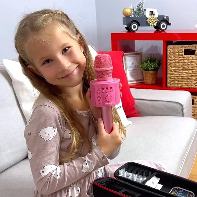 BONAOK Wireless Bluetooth Karaoke Microphone,3-in-1 Portable Handheld Karaoke Mic Speaker Machine Home Party Birthday for All Smartphones Q37 (P-Ink)-CubbioJoy