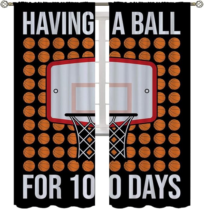 Basketball Blackout Curtains for Boy Girl Room Darkening Decor,Sports Themed Hoop and Many Basketballs Bedroom Living Room Home Rod Pocket Thermal Insulated Window Curtain/Drapes Panel,72x63 Inch…-CubbioJoy