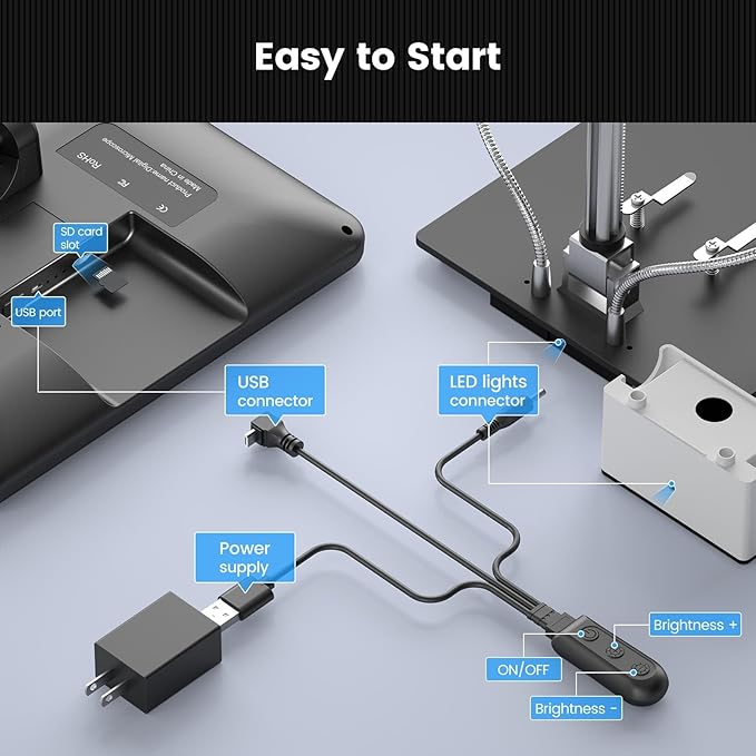 Andonstar AD210 10.1 Inch LCD Digital Microscope for Adults, Soldering Microscope for Electronics Repair, Coin Microscope Camera Full View for Error Coins with Light, Biological Slides Kit, 32G Card-CubbioJoy