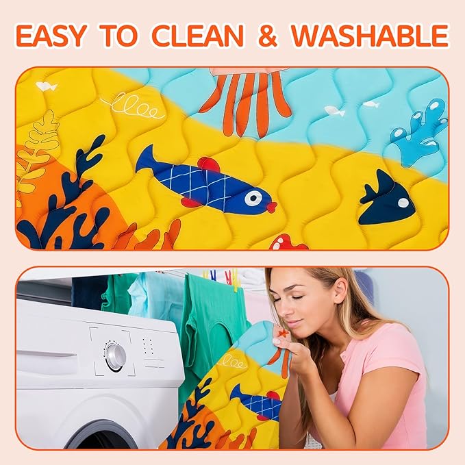 Baby Play Mat - Thicken 50x50 Inch Soft Foam Crawling Mat for Playpen & Floor, Non-Slip Waterproof Playmats for Infants & Toddlers, Portable Foldable & Machine Washable, Ocean World-CubbioJoy