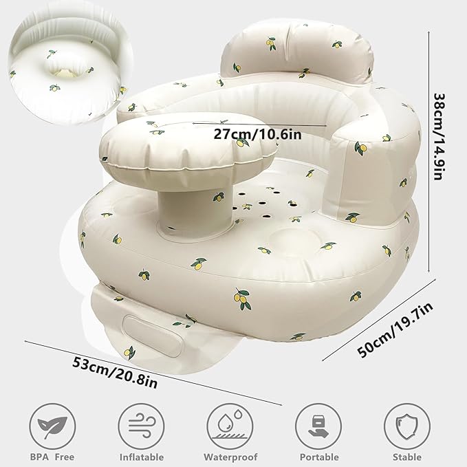 Baby Inflatable Seat for Babies 3-36 Months, Built in Air Pump, Olive Baby Support Seat Summer Toddler Chair for Sitting Up, Baby Shower Chair Floor Seater, Infant Back Support Sofa, Green-CubbioJoy
