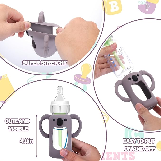 BUSOHA 3 Pack Koalas Silicone Sleeves for Dr. Brown's Glass Baby Bottles - Drop Protection Baby Bottle Sleeves Compatible with Dr Brown Newborn Glass Bottles with Silicone Handles,4 oz-CubbioJoy