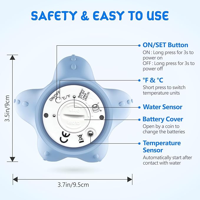 Baby Bath Thermometer, Digital Water Temperature Thermometers with 3 Color Backlit and Temperature Warning, Safety Bath Tube Thermometer Floating Toy for Infant, Toddler-CubbioJoy