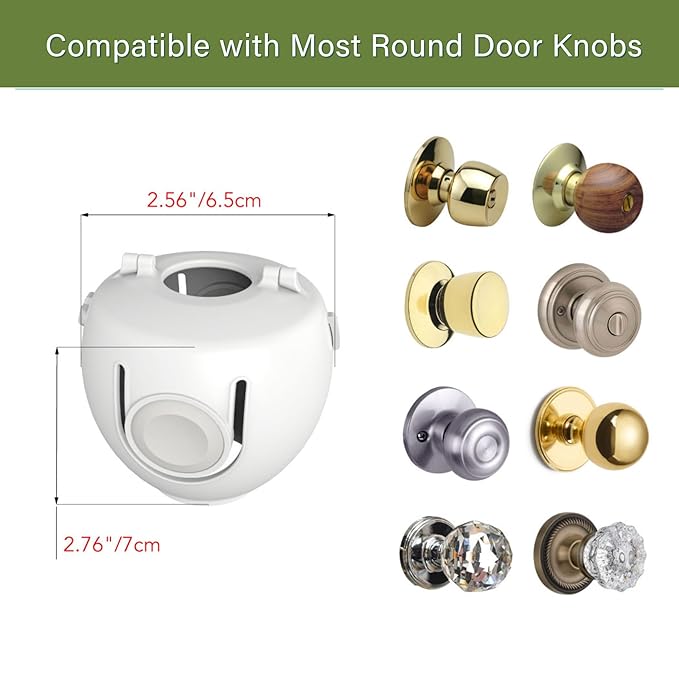 6 Pack Door Knob Safety Covers for Kids, Child Proof Door Knob Covers, Door Handle Baby Proof, Child Locks for Door, Easy to Install, White-CubbioJoy