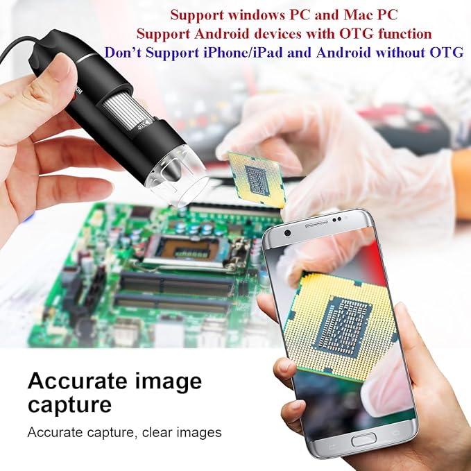 Digital USB Microscope Camera, 40X to 1000X, with Metal Stand & Carrying Case, Compatible with Android, Windows, Linux, Mac, Portable for Kids, Students, Adults-CubbioJoy